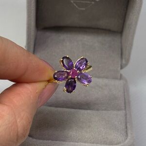 925 Sterling Silver Amethyst & Ruby Ring, size 8